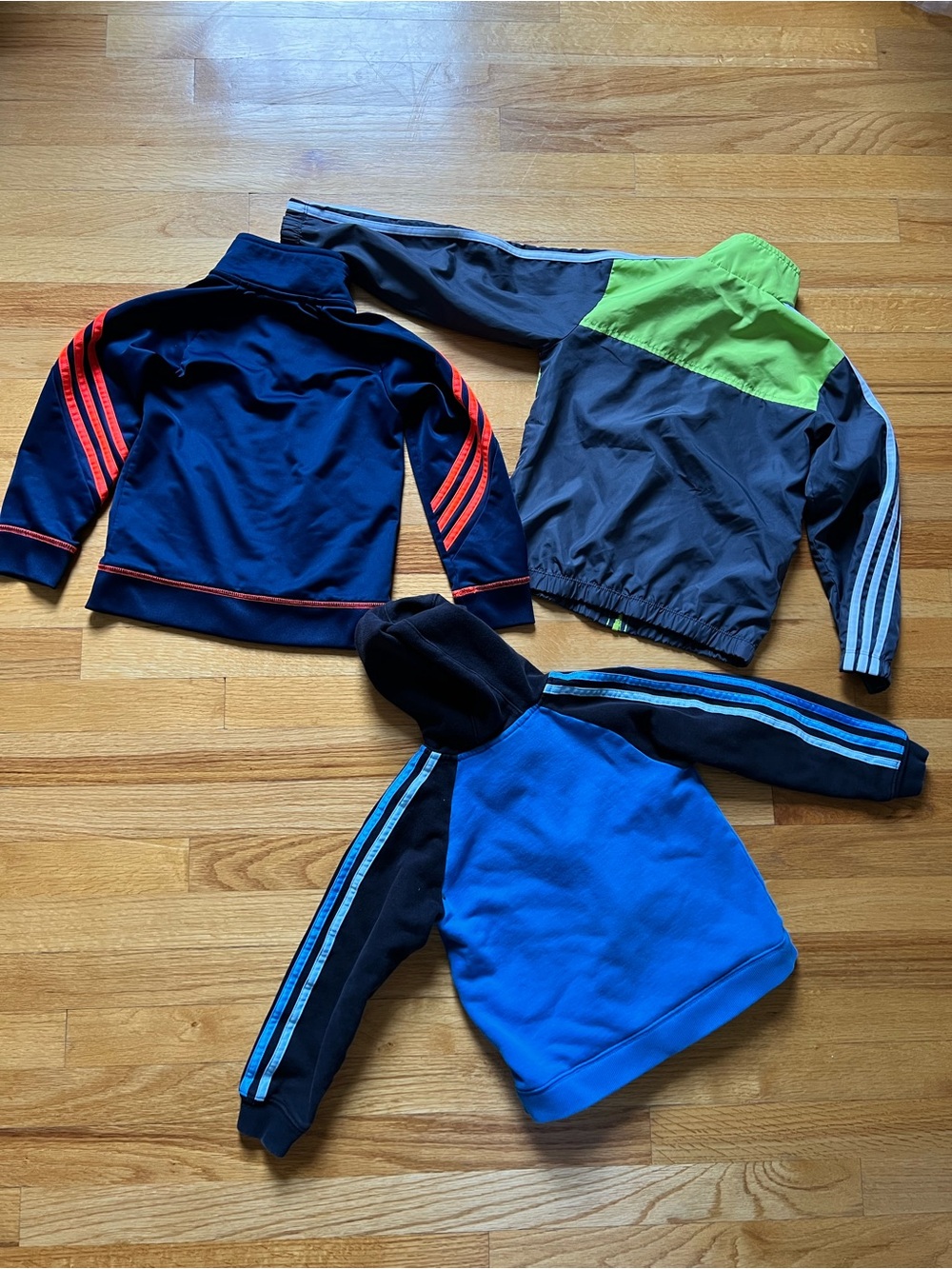 Lot of 3 adidas 4T Jackets: Navy/Orange & Gray/Lime Track Jkt, Blue/Black Hoodie - Picture 3 of 12